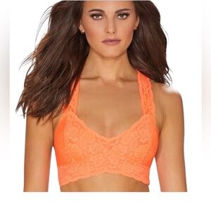 Free People Orange Galloon Lace Racerback Bralette Size Small